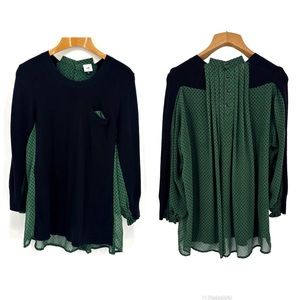 Cabi Get-Together Sweater # 3520, Black Knit and Sheer Green Chiffon Top, Medium